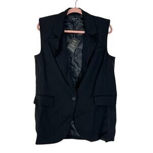 NWT Area Stars Black Single Breasted Sleeveless Silky Dressy Long Blazer Size S
